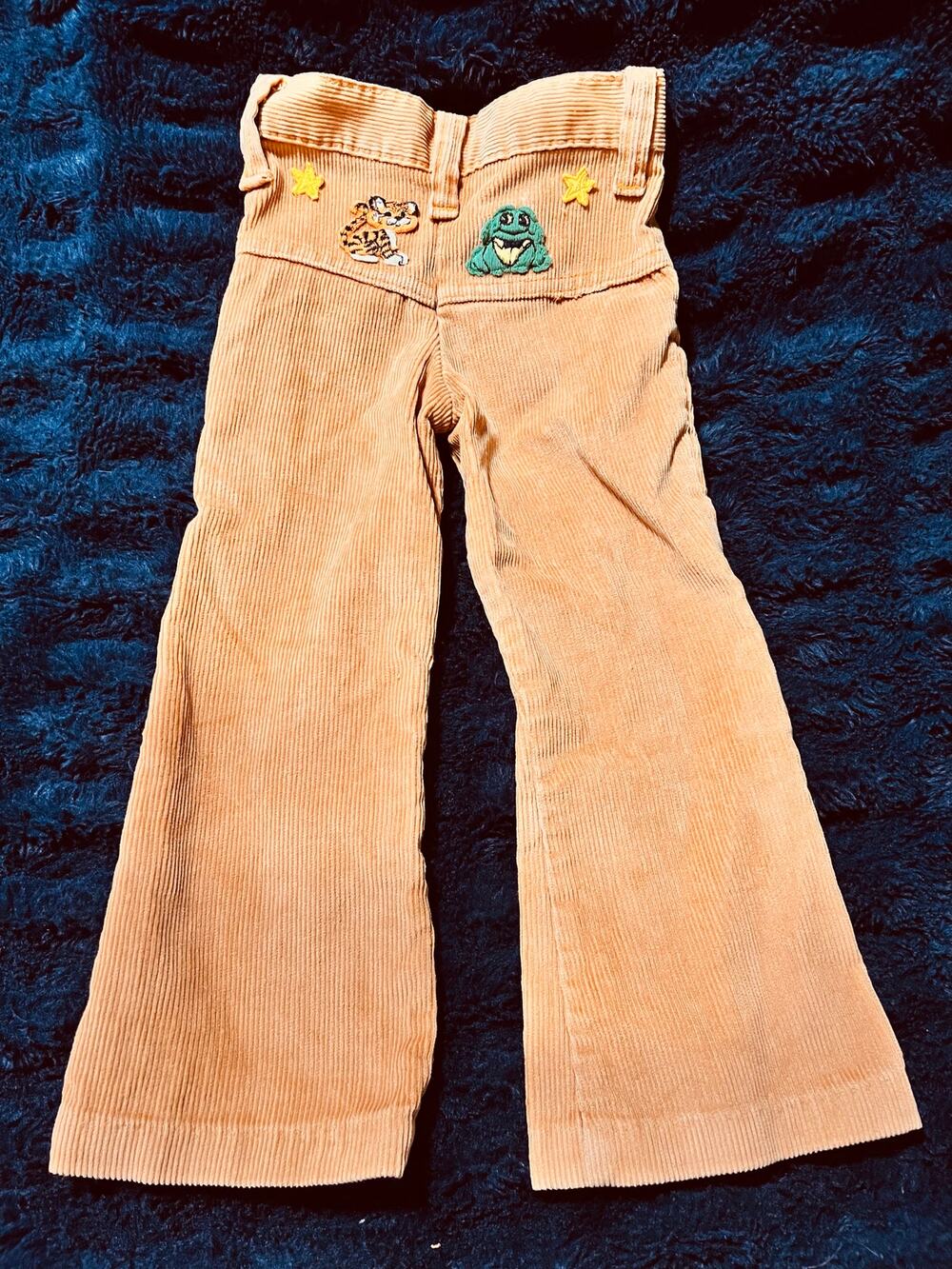 Vintage 70s Healthtex Corduroy Flare Pants Toddler Rust Orange Patches Retro